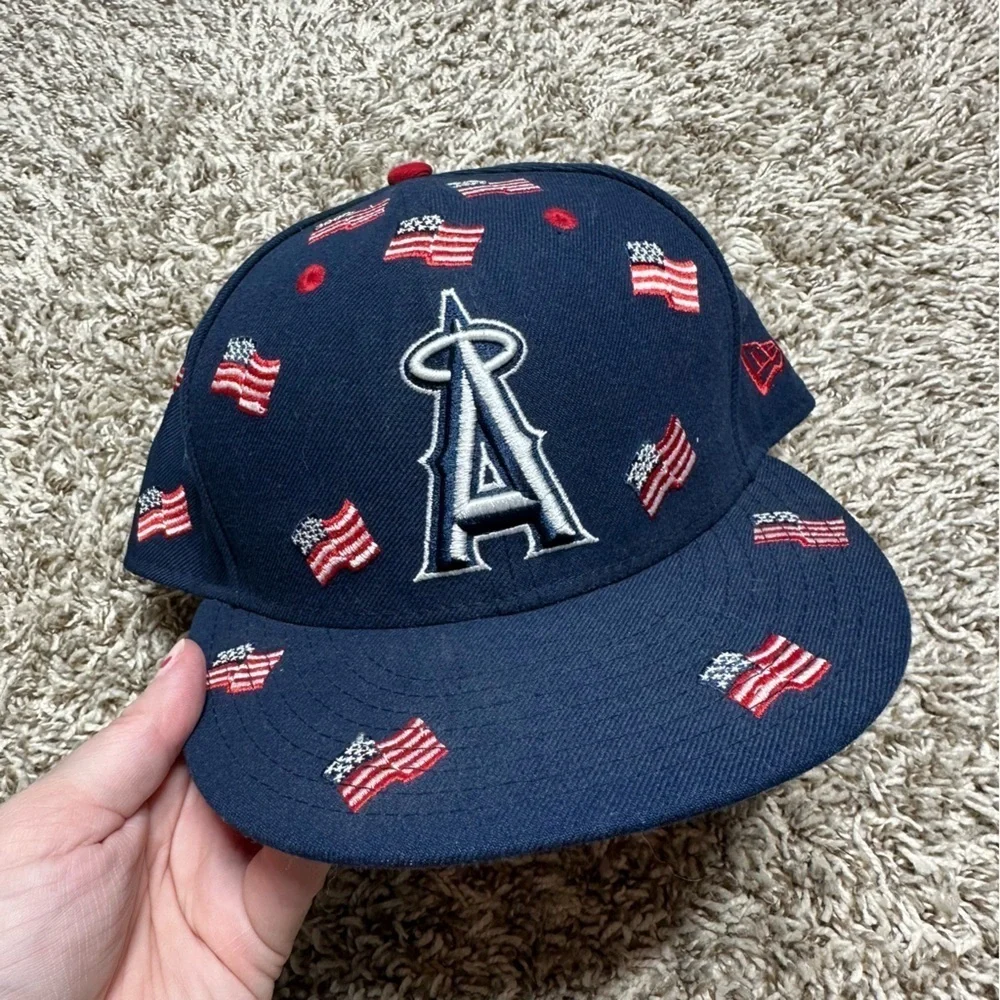 New Era Los Angeles Anaheim Angels USA Flag Fitted Flat Brim Cap In Blue